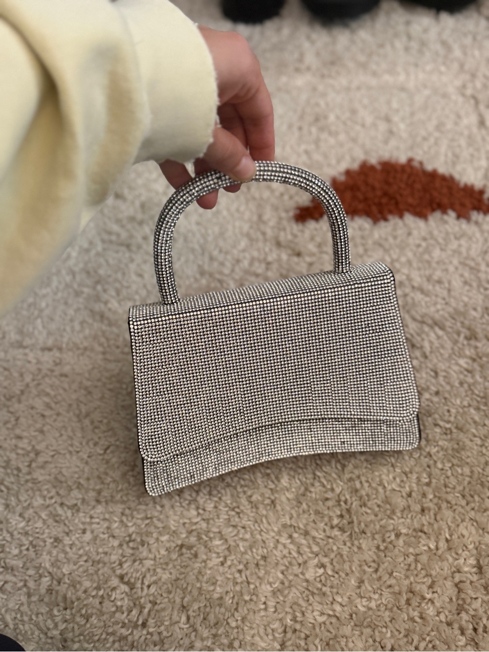 Silver Crystal Top-Handle Evening Bag